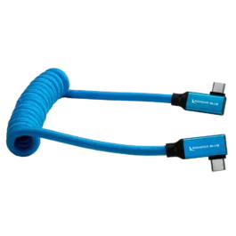 12-24″ Coiled USB-C 3.2 Right Angle Braided Cable for 8K Data and Power Delivery