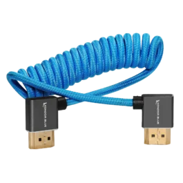 Right-Angle Full-HDMI Cable for On-Camera Monitors 12″-24″ – Braided Coiled